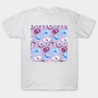 Poppies gray, blue, pink, purple T-Shirt